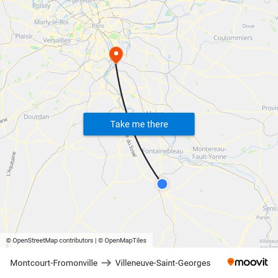 Montcourt-Fromonville to Villeneuve-Saint-Georges map