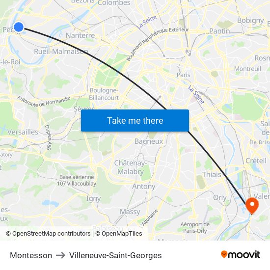 Montesson to Villeneuve-Saint-Georges map