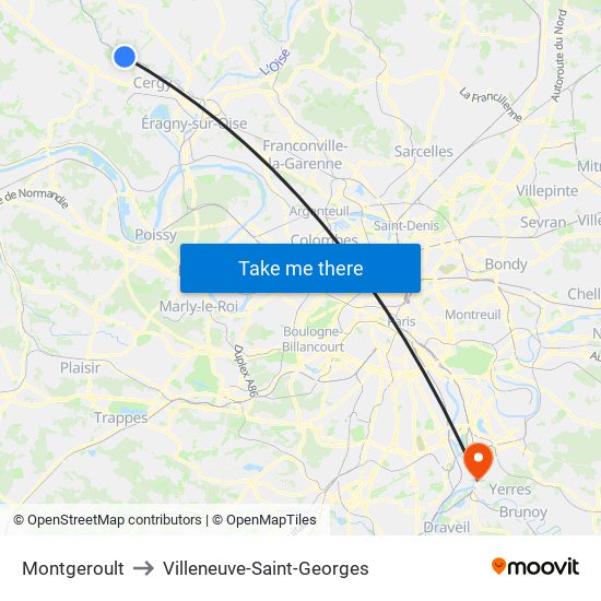 Montgeroult to Villeneuve-Saint-Georges map