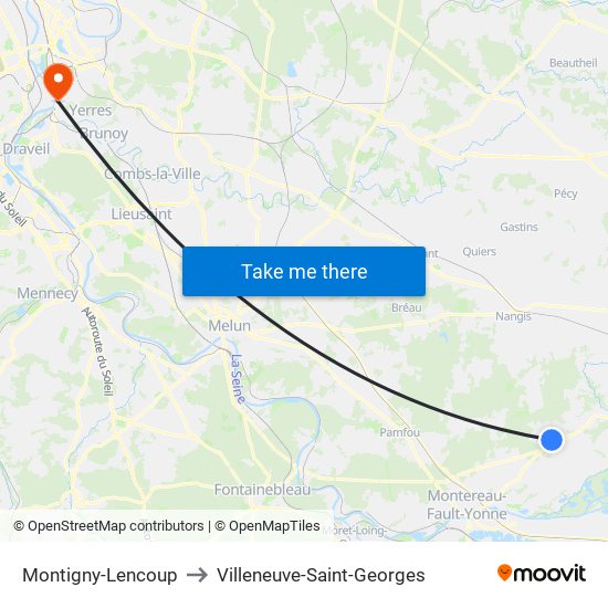 Montigny-Lencoup to Villeneuve-Saint-Georges map