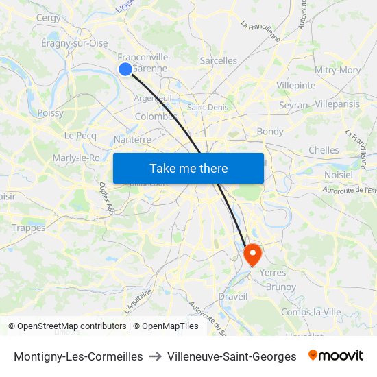 Montigny-Les-Cormeilles to Villeneuve-Saint-Georges map