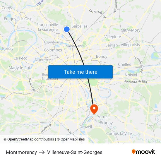 Montmorency to Villeneuve-Saint-Georges map