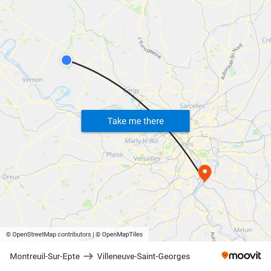 Montreuil-Sur-Epte to Villeneuve-Saint-Georges map