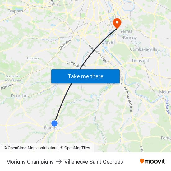 Morigny-Champigny to Villeneuve-Saint-Georges map