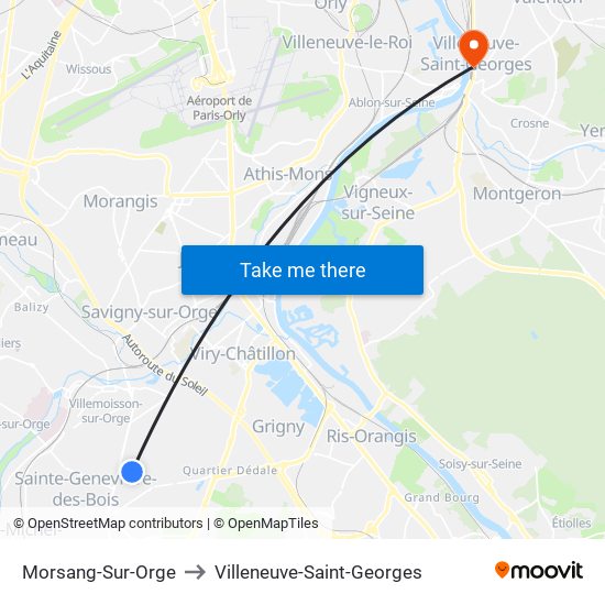 Morsang-Sur-Orge to Villeneuve-Saint-Georges map