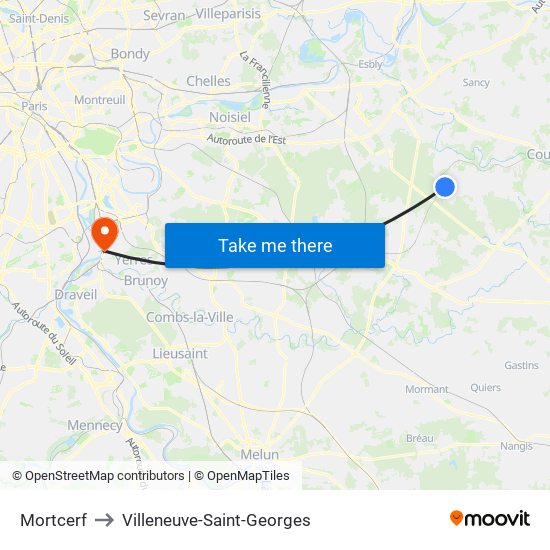 Mortcerf to Villeneuve-Saint-Georges map