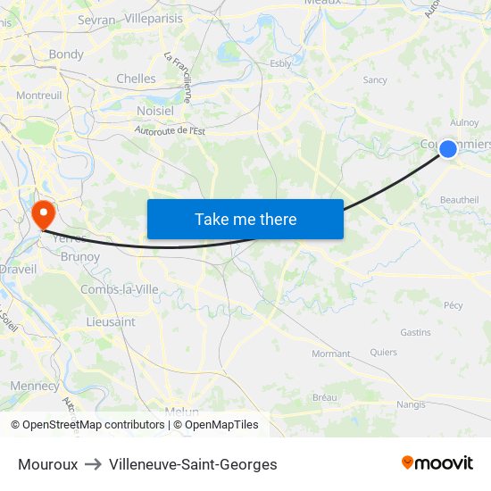 Mouroux to Villeneuve-Saint-Georges map