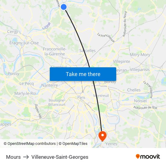 Mours to Villeneuve-Saint-Georges map