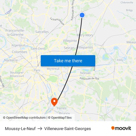 Moussy-Le-Neuf to Villeneuve-Saint-Georges map