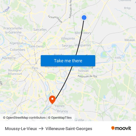 Moussy-Le-Vieux to Villeneuve-Saint-Georges map