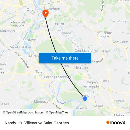 Nandy to Villeneuve-Saint-Georges map