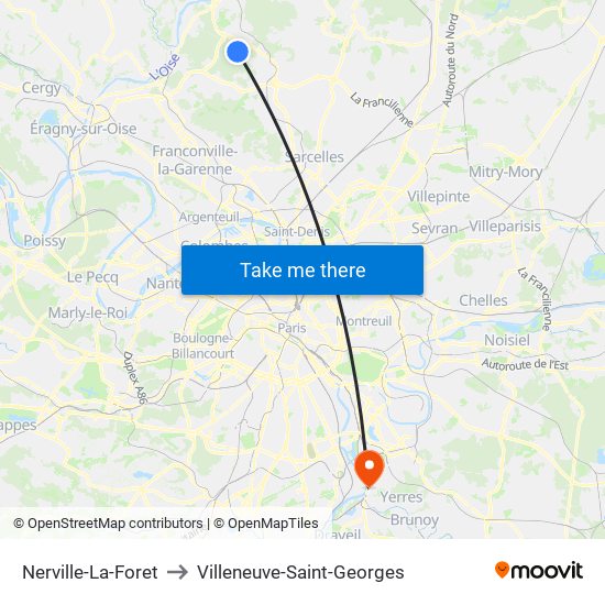 Nerville-La-Foret to Villeneuve-Saint-Georges map