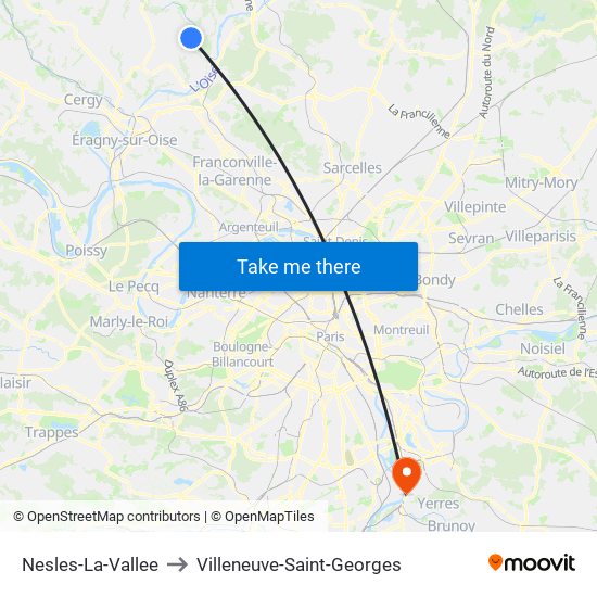 Nesles-La-Vallee to Villeneuve-Saint-Georges map