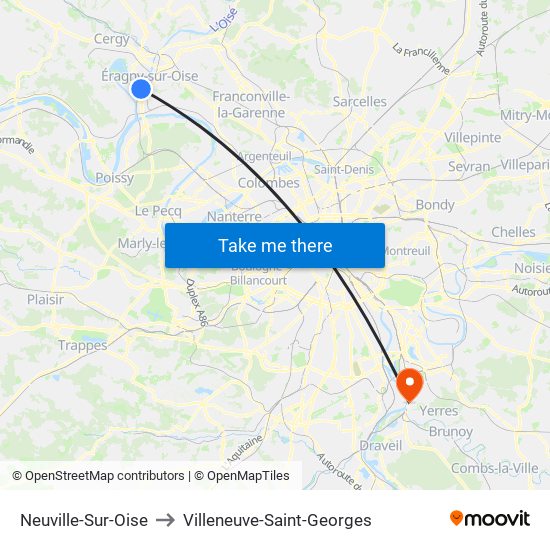 Neuville-Sur-Oise to Villeneuve-Saint-Georges map