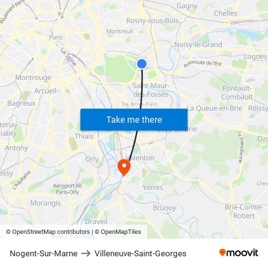 Nogent-Sur-Marne to Villeneuve-Saint-Georges map
