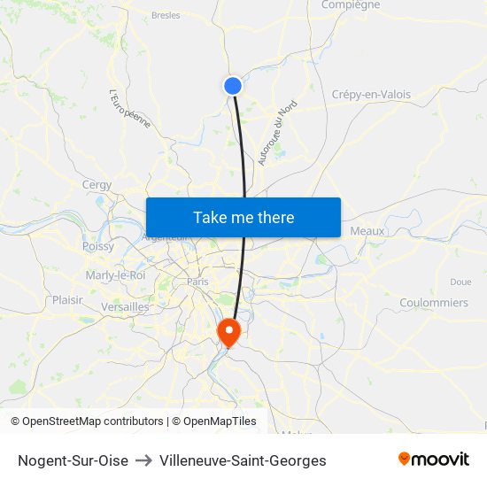 Nogent-Sur-Oise to Villeneuve-Saint-Georges map
