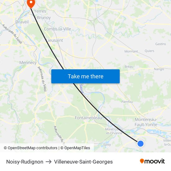 Noisy-Rudignon to Villeneuve-Saint-Georges map