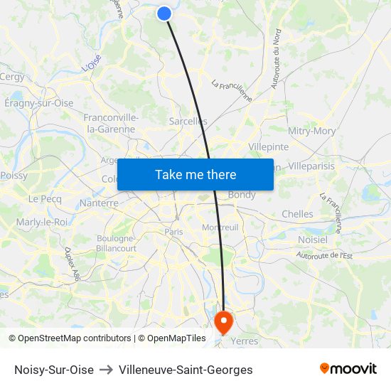 Noisy-Sur-Oise to Villeneuve-Saint-Georges map