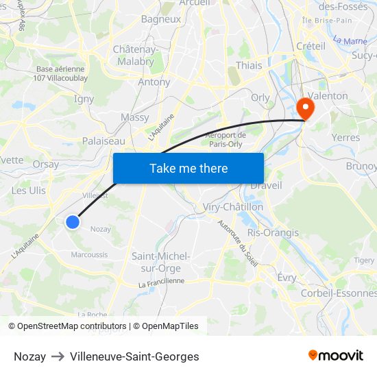 Nozay to Villeneuve-Saint-Georges map