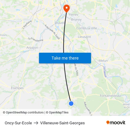 Oncy-Sur-Ecole to Villeneuve-Saint-Georges map