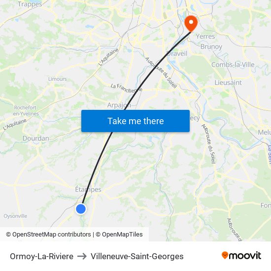 Ormoy-La-Riviere to Villeneuve-Saint-Georges map