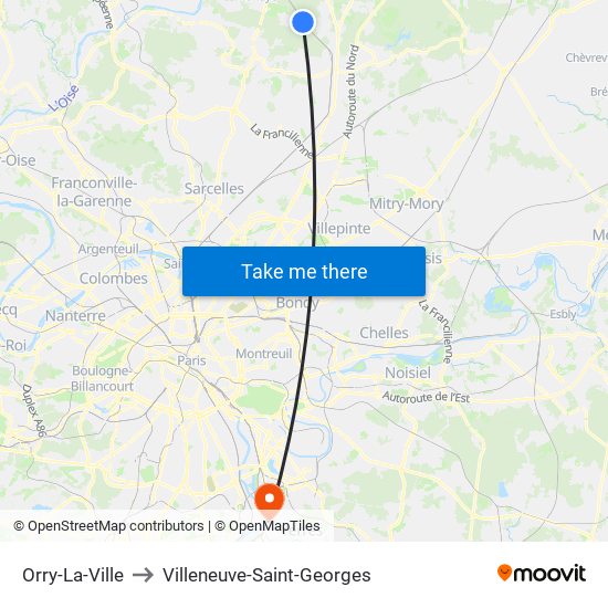 Orry-La-Ville to Villeneuve-Saint-Georges map