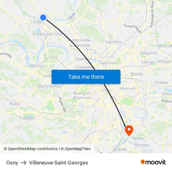 Osny to Villeneuve-Saint-Georges map