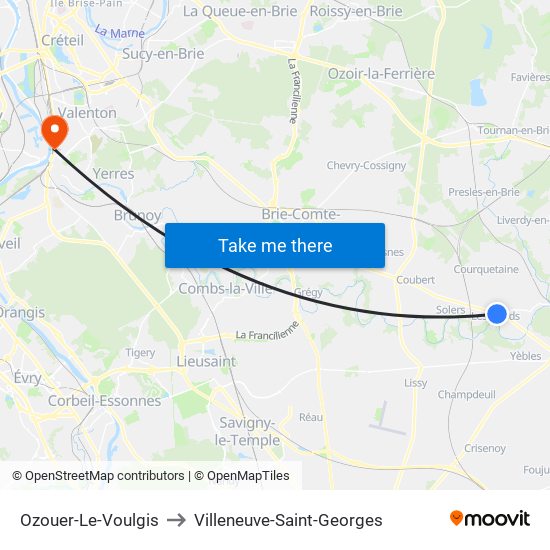 Ozouer-Le-Voulgis to Villeneuve-Saint-Georges map