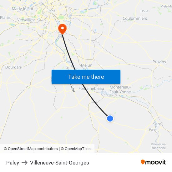 Paley to Villeneuve-Saint-Georges map