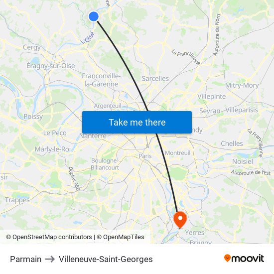 Parmain to Villeneuve-Saint-Georges map