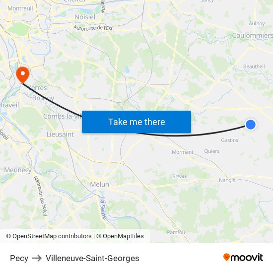 Pecy to Villeneuve-Saint-Georges map