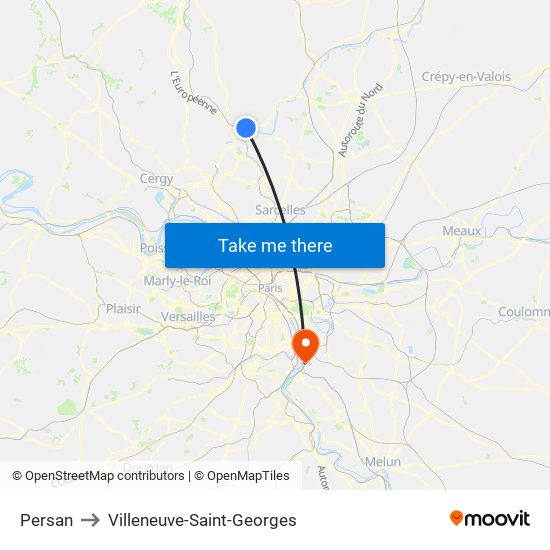 Persan to Villeneuve-Saint-Georges map