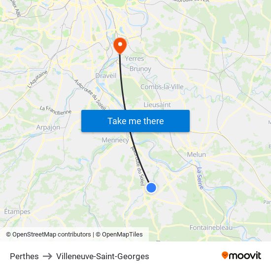 Perthes to Villeneuve-Saint-Georges map