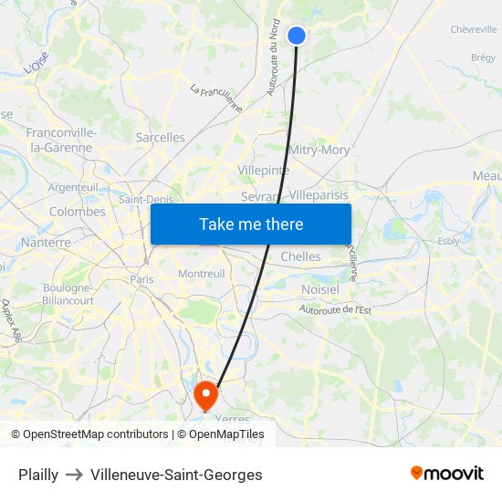 Plailly to Villeneuve-Saint-Georges map