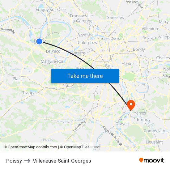 Poissy to Villeneuve-Saint-Georges map