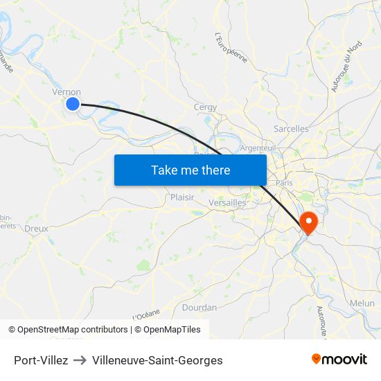Port-Villez to Villeneuve-Saint-Georges map