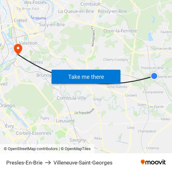 Presles-En-Brie to Villeneuve-Saint-Georges map