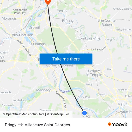 Pringy to Villeneuve-Saint-Georges map