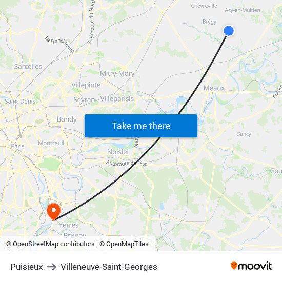 Puisieux to Villeneuve-Saint-Georges map