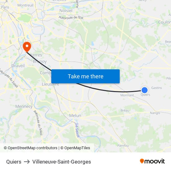 Quiers to Villeneuve-Saint-Georges map