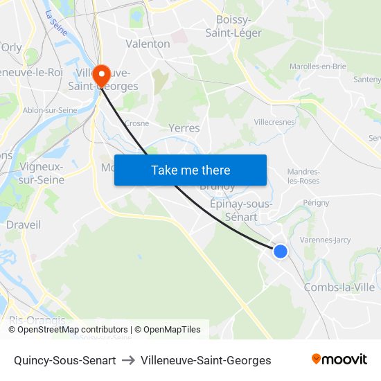 Quincy-Sous-Senart to Villeneuve-Saint-Georges map