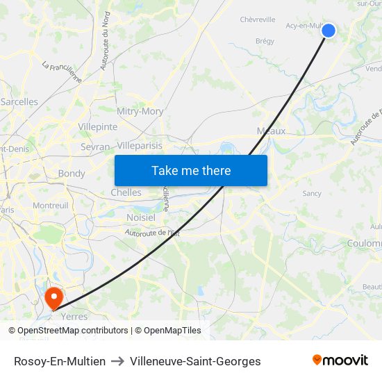 Rosoy-En-Multien to Villeneuve-Saint-Georges map
