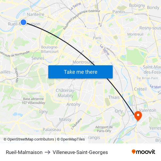 Rueil-Malmaison to Villeneuve-Saint-Georges map