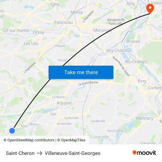 Saint-Cheron to Villeneuve-Saint-Georges map