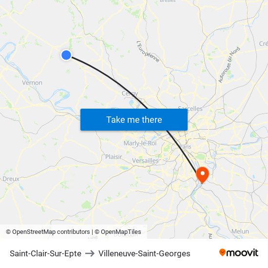 Saint-Clair-Sur-Epte to Villeneuve-Saint-Georges map