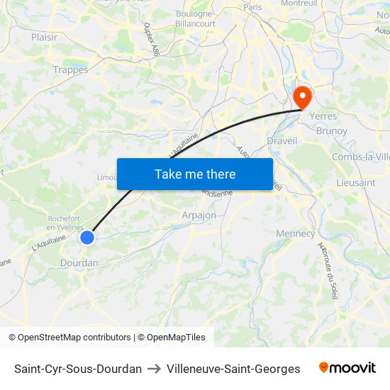 Saint-Cyr-Sous-Dourdan to Villeneuve-Saint-Georges map