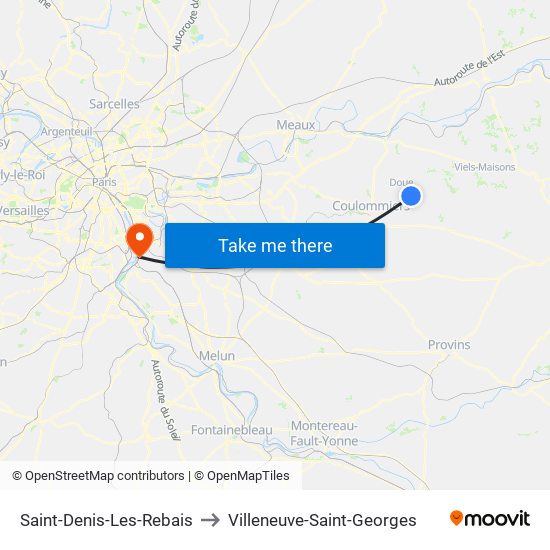 Saint-Denis-Les-Rebais to Villeneuve-Saint-Georges map