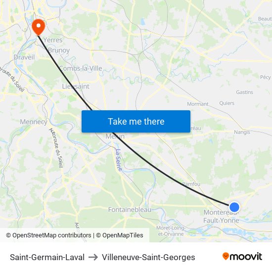 Saint-Germain-Laval to Villeneuve-Saint-Georges map