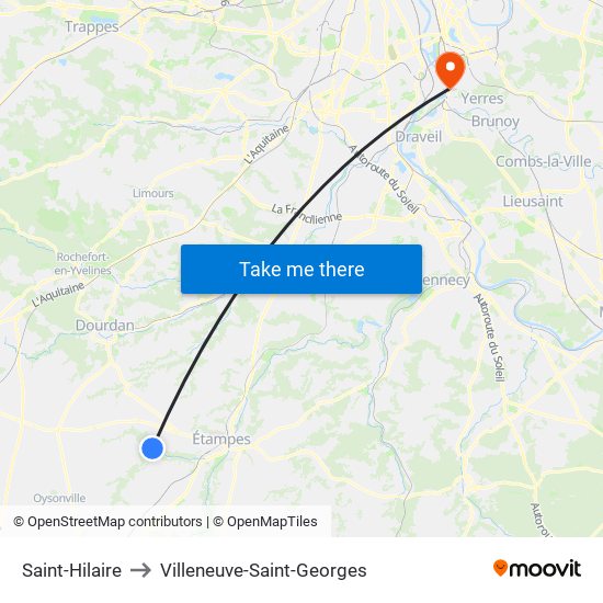 Saint-Hilaire to Villeneuve-Saint-Georges map