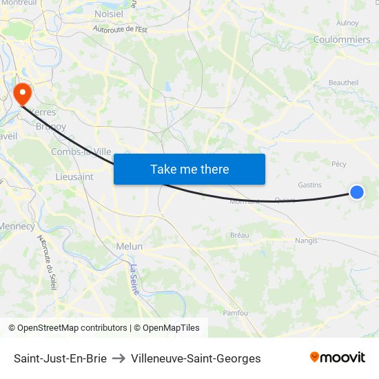 Saint-Just-En-Brie to Villeneuve-Saint-Georges map